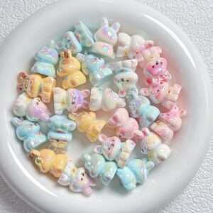 Wholesale Cute Bear and Rabbit Resin Beads UV Plated DIY Phone Charm Keychain Fashion Accessory