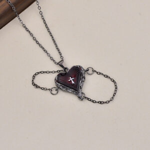 oly-451877c380be3af8473b3ee54f315ada Wholesale Gothic Dark Style Winged Heart Cross Necklace Gun Black Zinc Alloy Fashion Accessory