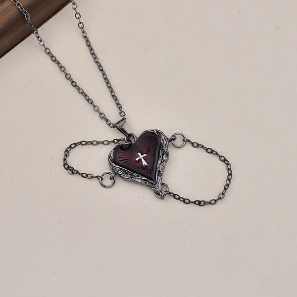oly-451877c380be3af8473b3ee54f315ada Wholesale Gothic Dark Style Winged Heart Cross Necklace Gun Black Zinc Alloy Fashion Accessory