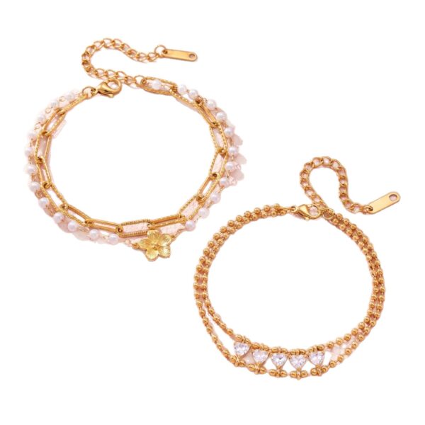 oly-45ef2a087204dd76a627afef8726c780 Wholesale Double Layer Stainless Steel Love Bracelet With Zircon Flower Tone Electroplated Unisex Jewelry Accessory For Everyday Wear