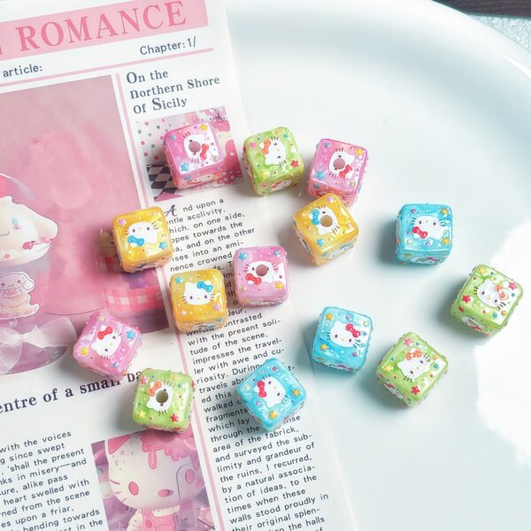 Wholesale Acrylic Embossed Cartoon Cat Square Beads DIY Phone Charm Bag Pendant Craft Supply