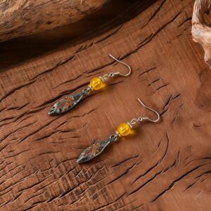 Gray silver wishing stone pendant ear hooks (pair)