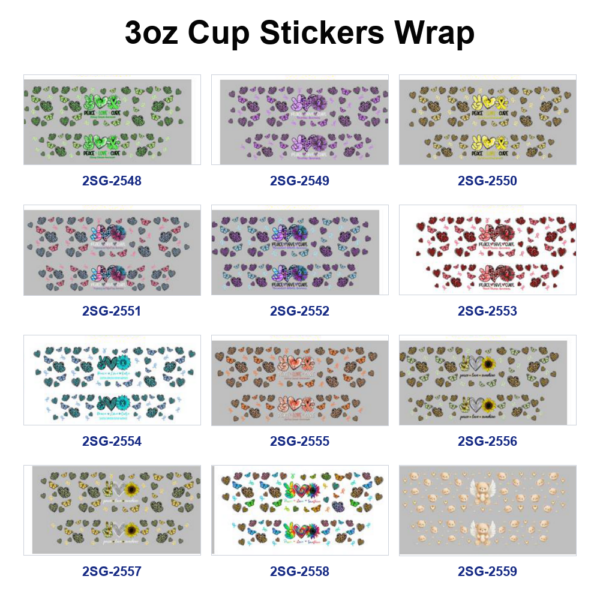 Wholesale 8pcs Leopard Print Peace Hand Heart Sunflower Print 3oz Cup Stickers Wrap OLY Exclusive