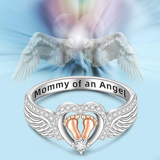 Wholesale Angel Wing Heart Ring Silver Alloy Fashion Jewelry Gift For Mom