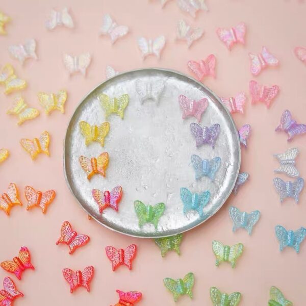 Wholesale Butterfly Acrylic Loose Beads - Yellow Electroplated DIY Necklace Making Jewelry Accessory for Boutique Resale