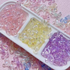 Wholesale Stylish Star and Bow Acrylic Loose Beads, Purple UV Plated, DIY Phone Charm Keychain Jewelry Accessory, Boutique Resale