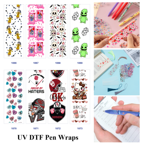Wholesale 2/8/16pcs Halloween Skull Mummy Colorful Heart Print Pen and Bookmark Stickers UV DTF Wraps OLY Exclusive