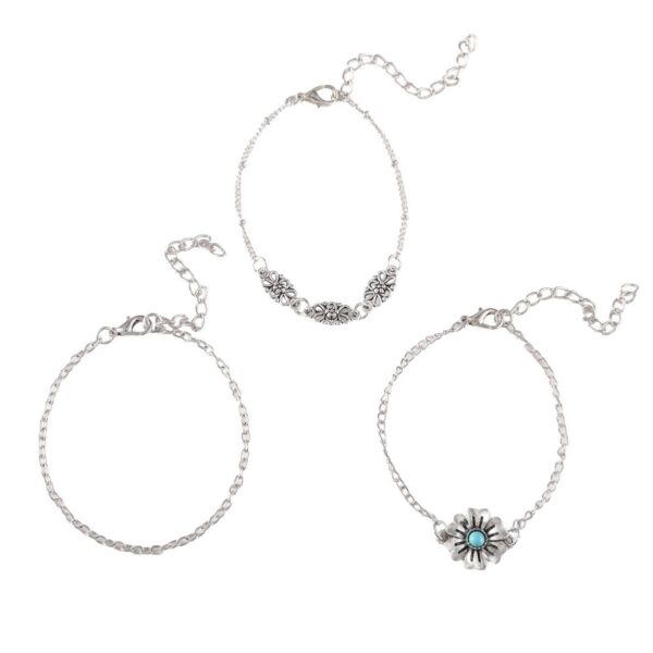 oly-47844026b251263b859c8f9d4d688844 Wholesale 3 Piece Boho Turquoise Floral Bracelet Set Antique Silver Carved Hollow Design Vacation Style Women S Stacking Jewelry Gift