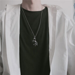 oly-47ac496cfee3288e6a6873f2e90a2087 Wholesale Trendy Simple Unicorn Skeleton Earrings And Necklace Set Ancient Silver Zinc Alloy Hollow Design Fashion Jewelry Accessory For Resale
