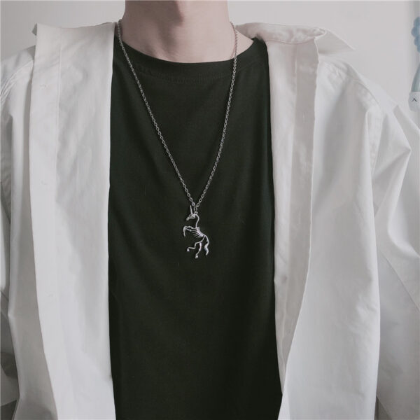 oly-47ac496cfee3288e6a6873f2e90a2087 Wholesale Trendy Simple Unicorn Skeleton Earrings And Necklace Set Ancient Silver Zinc Alloy Hollow Design Fashion Jewelry Accessory For Resale
