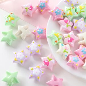 oly-47d8e95bd946e45fdcb65a1fc9e7743d Wholesale Hand-Painted Acrylic Pink Star Beads with Back Hole for DIY Phone Charm Hair Tie Jewelry Making