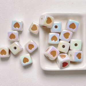 06-White Coffee Cube love / Size about 12*12mm, aperture about 3mm