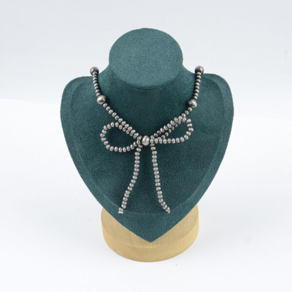 oly-48276b61df20ddd854c3cda5bc1b0c85 Wholesale Bronze Electroplated Zinc Alloy Beaded Bow Choker Necklace Retro Denim Style Fashion Accessory