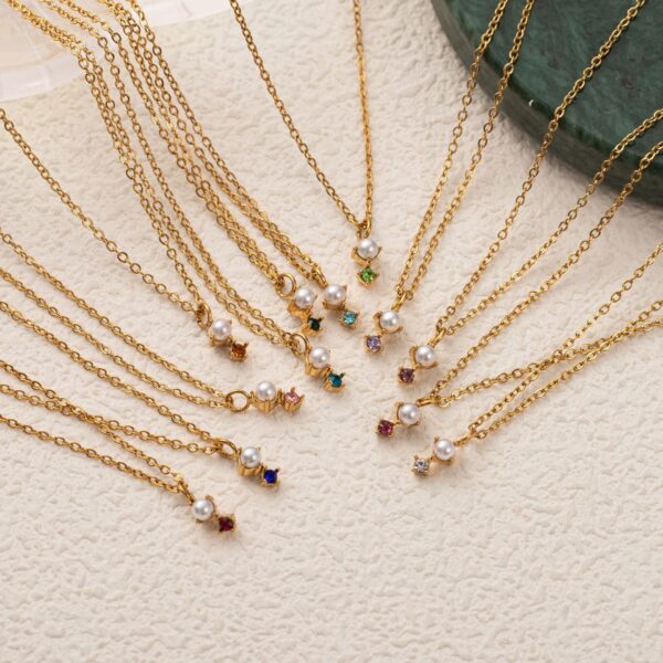 Wholesale Trendy Titanium Steel 12 Birthstone Zircon Pendant Necklace Geometric Monthly Stone Jewelry For Women Fashion Accessory For Resale