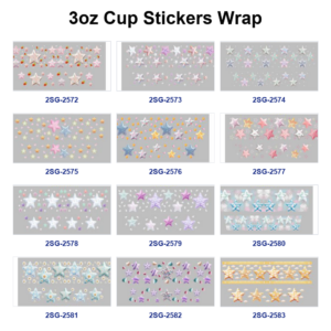 oly-486b1cb5afa7d0a052a874596cef1134 Wholesale 8pcs Pastel Color Star Glitter Print 3oz Cup Stickers Wrap OLY Exclusive
