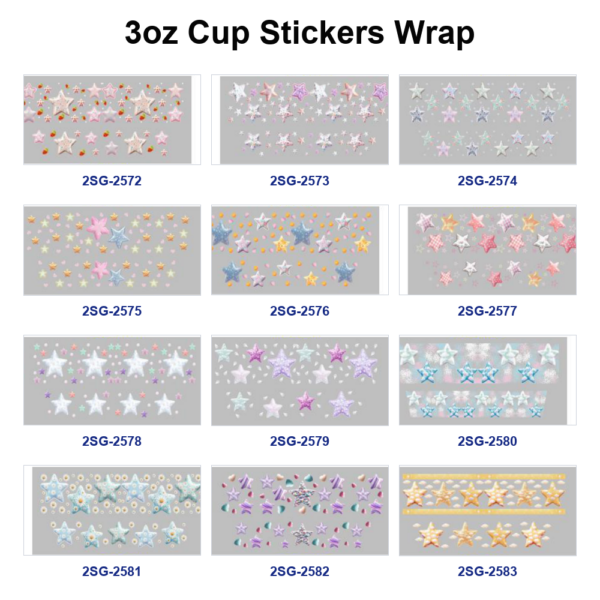 Wholesale 8pcs Pastel Color Star Glitter Print 3oz Cup Stickers Wrap OLY Exclusive