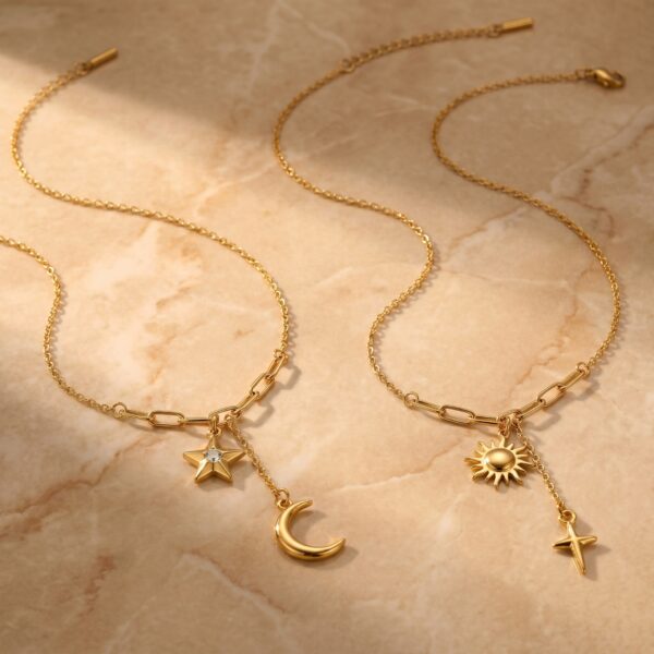 Wholesale Trendy Star Moon Celestial Necklace Tone Stainless Steel Electroplated Fashion Jewelry Accessory For Boutique Resale