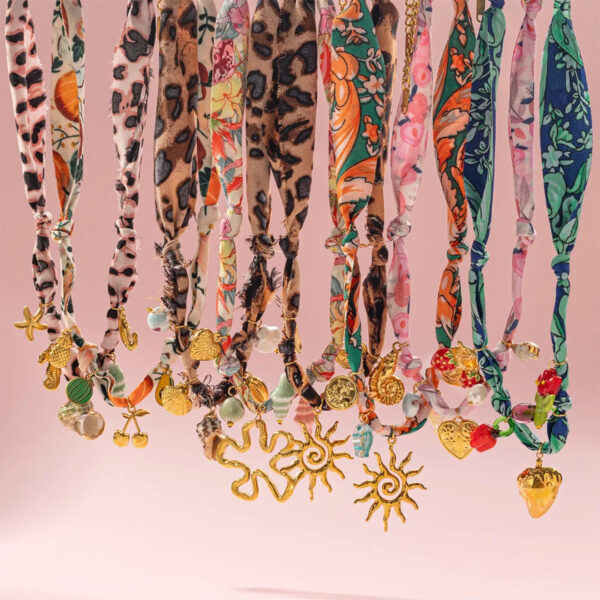 Wholesale Trendy Heart Sun Colorful Ribbon Pendant Necklace Stainless Steel Electroplated Chain Everyday Gift Jewelry Accessory