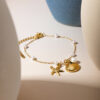 Wholesale Stainless Steel Gold Tone Pearl Chain Starfish Pendant Bracelet Trendy Ocean Jewelry Accessory For Women