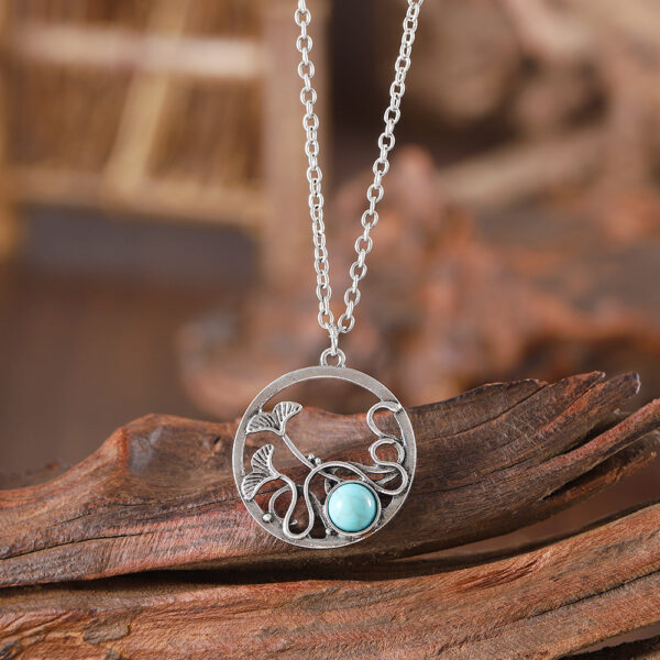 oly-494bf891ec577c00a2f3bd762f0dce4b Wholesale Antique Silver Zinc Alloy Leaf Round Necklace Chinese Retro Turquoise Accent Women S Fashion Jewelry For Boutique Resale