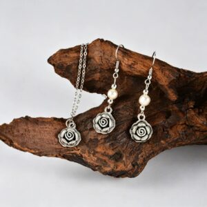 Dark Rose Pendant Earring Necklace Set