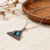 oly-49a870f8681d44f0143fa7296de635ba Wholesale Hip Hop Blue Eye Triangle Pendant Necklace Stylish Streetwear Jewelry Accessory Zinc Alloy Silver Finish Boutique Resale Gift