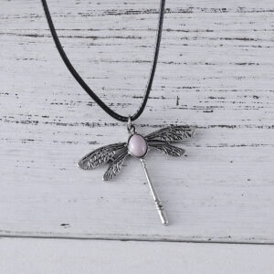 oly-4a4b91487796ea43776b829ec331be21 Wholesale Vintage Dragonfly Pendant Necklace With Moonstone Antique Silver Finish Stylish Jewelry Accessory