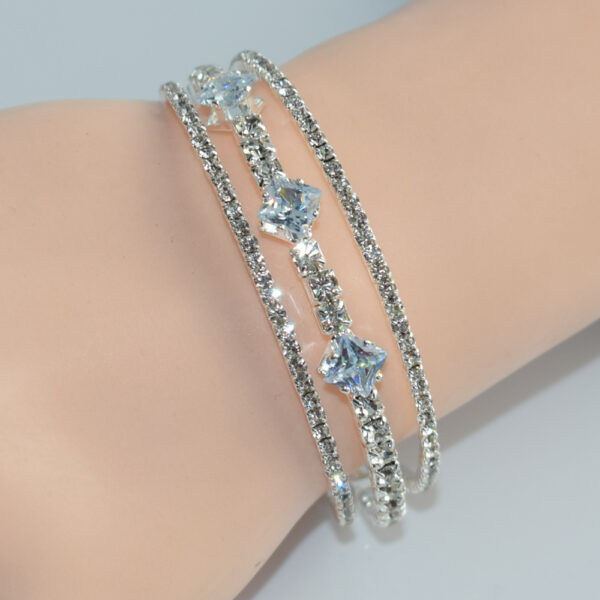 oly-4b880877c978feedb5a85b2bc3eda20d Wholesale Minimalist 3 Row Rhinestone Open Bracelet Silver Tone Fashion Accessory Chic Everyday Wear Boutique Resale
