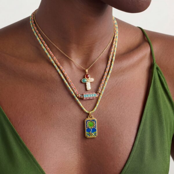oly-4bb16f2ab83aa5dad62f13971312fcd4 Wholesale Fashion Stainless Steel Woven Rope Necklace With Bow Cross Pendant Colorful Electroplated Jewelry Accessory