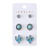 oly-4be0b5d796d31311a0ac2cbd270c6603 Wholesale Retro Bohemian Turquoise Cactus Flower Alloy Stud Earrings 3 Piece Set Trendy Jewelry Accessory For Parties And Everyday Wear