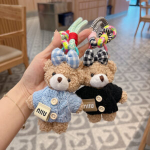 Wholesale Plush Cartoon Bow Sweater Bear Keychain Car Key Accessory Birthday Gift For Girls