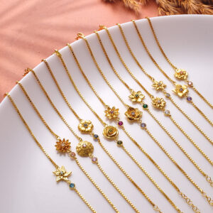 Wholesale Chic Flower Design Zircon Pendant Bracelet Women S Birth Flower Fashion Accessory