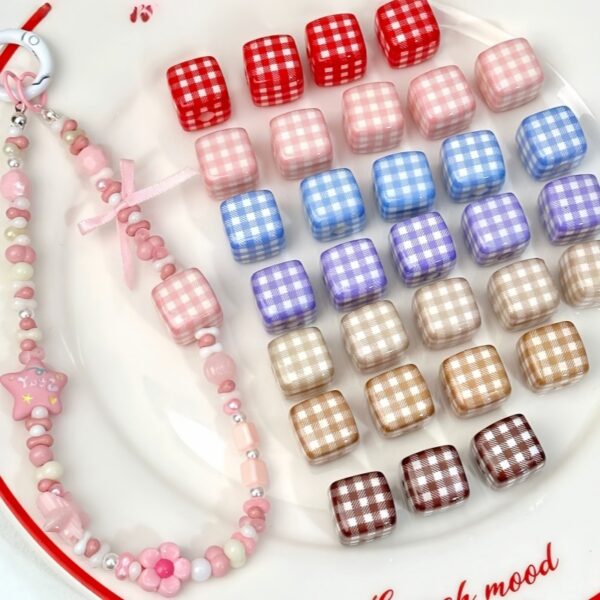 oly-4d03158016cf9a5643b5169f0c480c51 Wholesale Trendy Acrylic Plaid Square Beads DIY Jewelry Making Accessory for Phone Charms Bracelets Necklaces Gift Boutique Resale