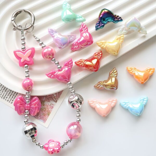 Wholesale Trendy UV Plated Acrylic Angel Wings Beads for DIY Phone Charms Keychains Jewelry Making Resale Accessory