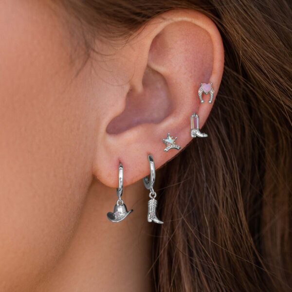 oly-4df8394d9bdc2d6e1f2a078b8724483a Wholesale Stylish Cowboy Boot And Hat Pendant Earrings Silver Electroplated Copper Trendy Jewelry Accessory Boutique Resale