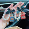 Wholesale Trendy Rhinestone Bow Perfume Bottle Keychain Pearl Chain Bag Charm For Women Wedding Gift Car Key Accessory