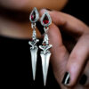 oly-4ebe90560d77f3b9ffcad57e32657b7f Wholesale Retro Red Ruby Dagger Tassel Earrings For Women Silver Alloy Stylish Party Fashion Accessory Gift