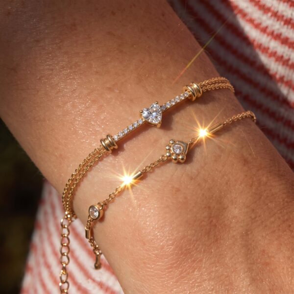 Wholesale Trendy Double Layer Heart Zircon Bracelet In Copper With Chain And Beads Women S Fashion Accessory