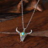 oly-4f41468ffd5e5c12c5608eb80d851d1d Wholesale Retro Punk Turquoise Bull Head Earrings Necklace Set Ancient Silver Zinc Alloy Fashion Jewelry Gift