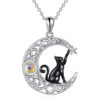 oly-4f41c3c62e096ff78a1e886d2e819b52 Wholesale Cute Cat Moonstone Pendant Necklace For Women Silver Tone Alloy Chain Fashion Jewelry Accessory Everyday Layering Piece