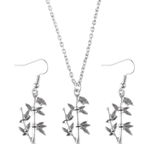 oly-4fccc911a72c048222b034b0ee694fca Wholesale Chinese Retro Bamboo Leaf Pendant Earring Necklace Jewelry Set Zinc Alloy Chic Gift Boutique Resale