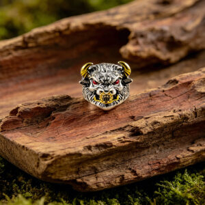 oly-503e9858a035fe3348f724f79835e3c0 Wholesale Men S Silver Bull Head Open Ring Angry Beast Design Fashion Jewelry Accessory Everyday Wear