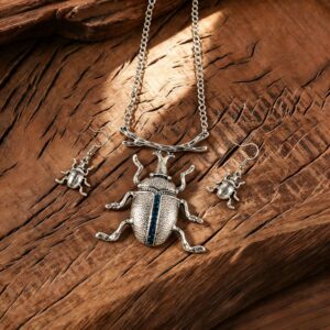 Beetle Necklace and Earring Set - Silver Set (FG1669-1)