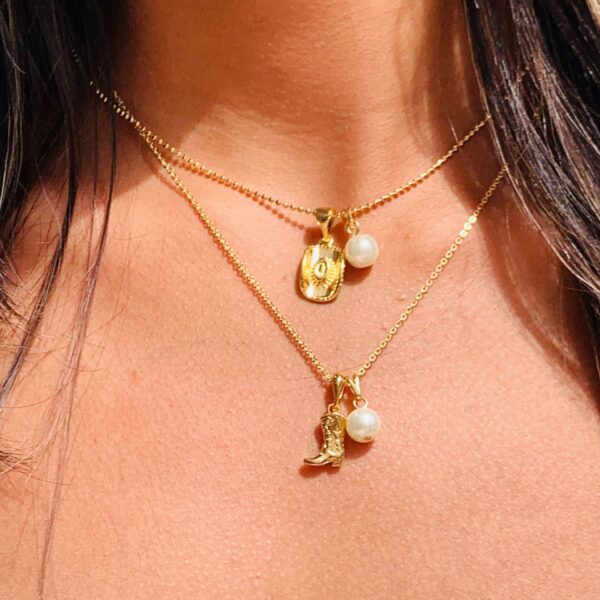 oly-532b7253e87e7ae0e31b83cca5c8d023 Wholesale Cowboy Boots Cowboy Hat Pendant Necklace Electroplating Copper Pearl Accent Western Fashion Jewelry Boutique Gift