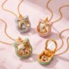 Wholesale Stylish Pink Cat Shaped Glass Photo Locket Necklace Copper Electroplated Boutique Resale Jewelry Accessory