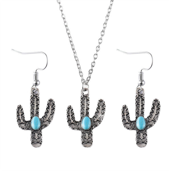 oly-53ce39cf93052cbe513e4d1487353f6e Wholesale Trendy Cactus Design Turquoise Bohemian Earrings Zinc Alloy Ancient Silver Finish Fashion Jewelry Accessory