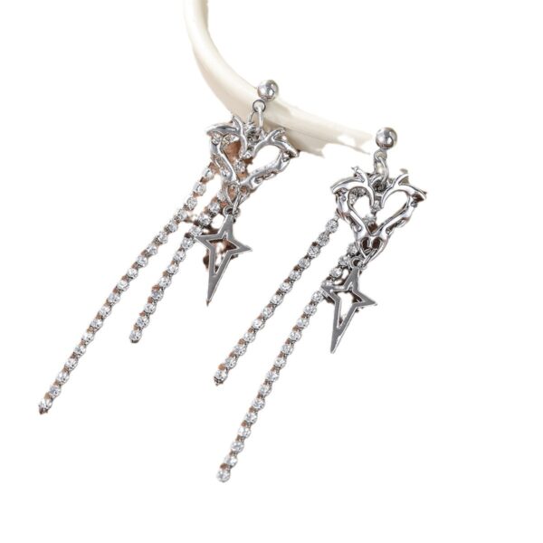 Wholesale Zinc Alloy Heart Rhinestone Tassel Drop Earrings Y2K Boho Chic Fashion Jewelry Accessory Boutique Resale Gift