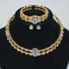 Wholesale Bridal Jewelry Set Double Row Rhinestone Choker Necklace Bracelet Earrings Silver Party Fashion Accessory
