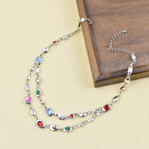 Colored gemstone patchwork necklace