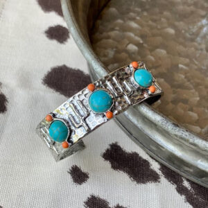 Wholesale Retro Bohemian Silver Tone Metal Open Cuff Bracelet With Turquoise Cactus Design Women S Fashion Accessory Everyday Party Gift